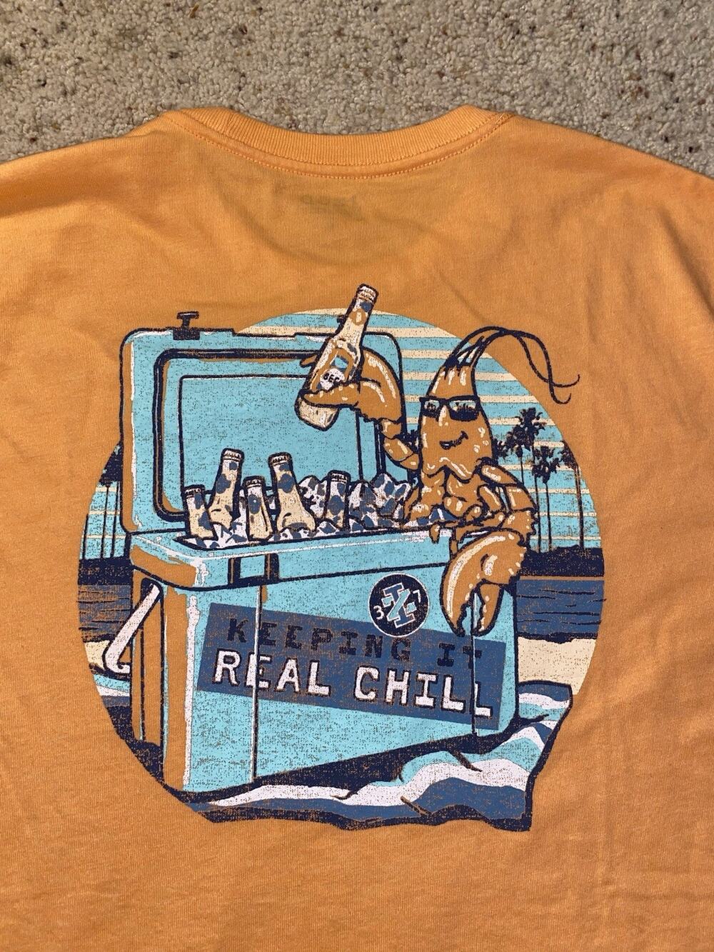 Izod Saltwater Adult Medium Orange Distressed Vintage Beach Lobster Tee Shirt